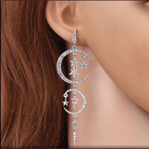 Crystal statement sun moon stars silver earrings NWT